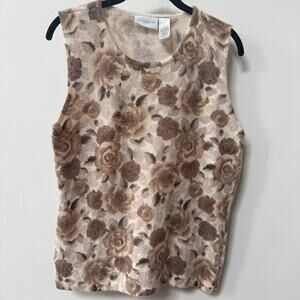 Liz Claiborne Womens Sweater Vest Floral Wool Angora Blend‎ Size L Cottagecore